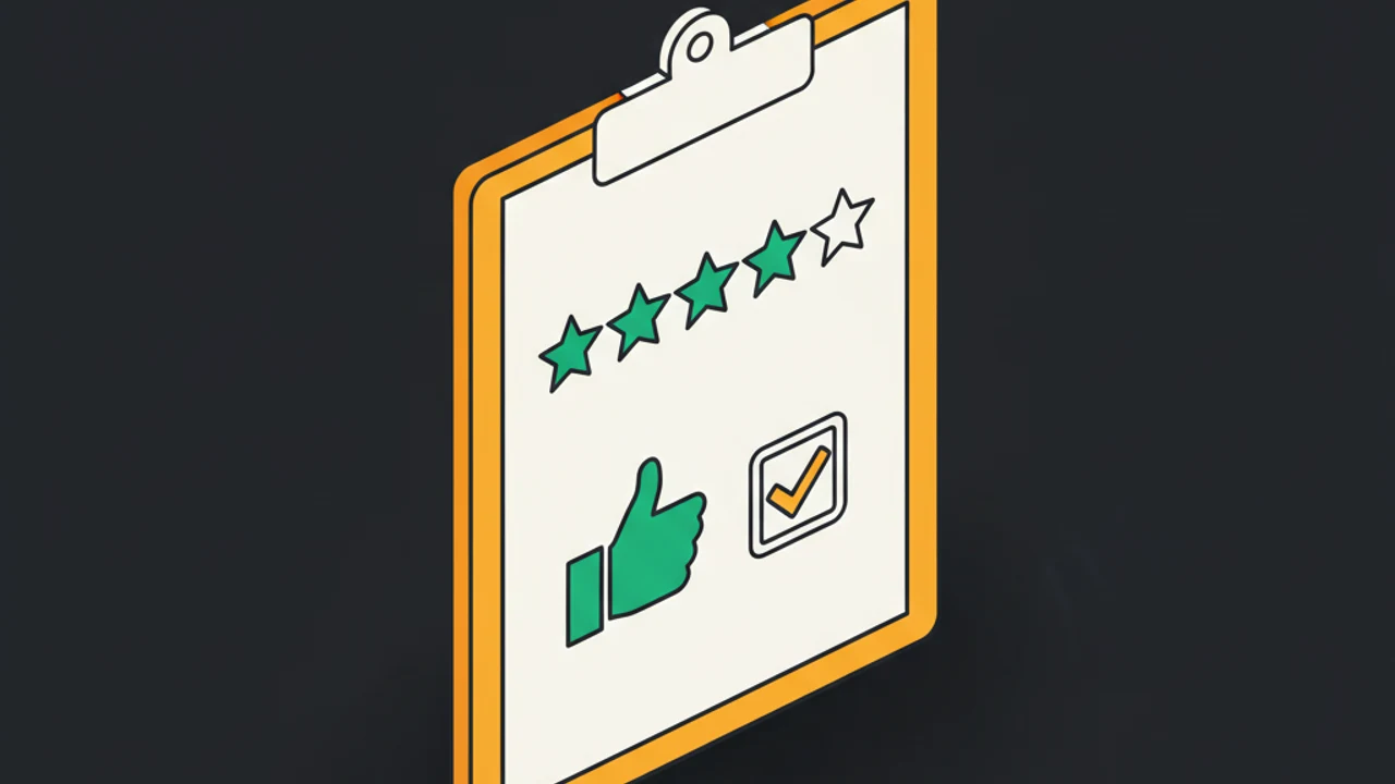 A feedback clipboard with a star rating, a thumbs-up, and a checked box, representing surveys, NPS, and forms.